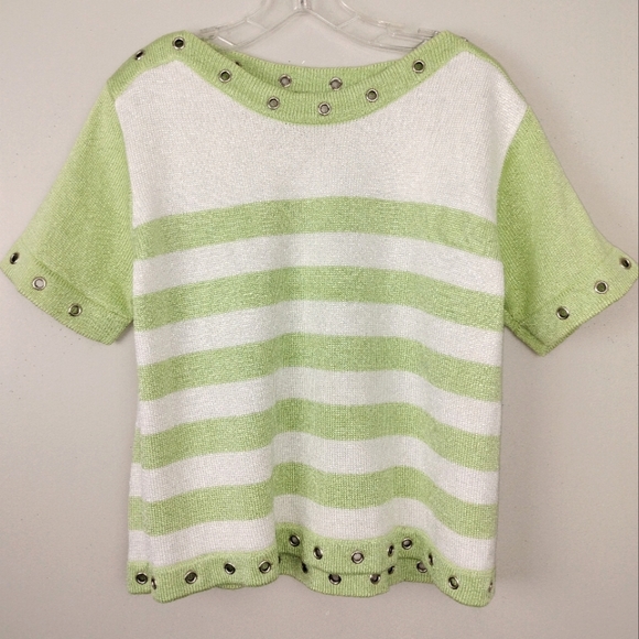 FIA Italian Handloomed Vintage Key Lime Striped Knit Top w/ eyelets Sz. M - Picture 1 of 6